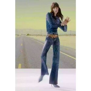 Zara blue mesh denim look a like pants NWOT 80$ M boho spring western y2k